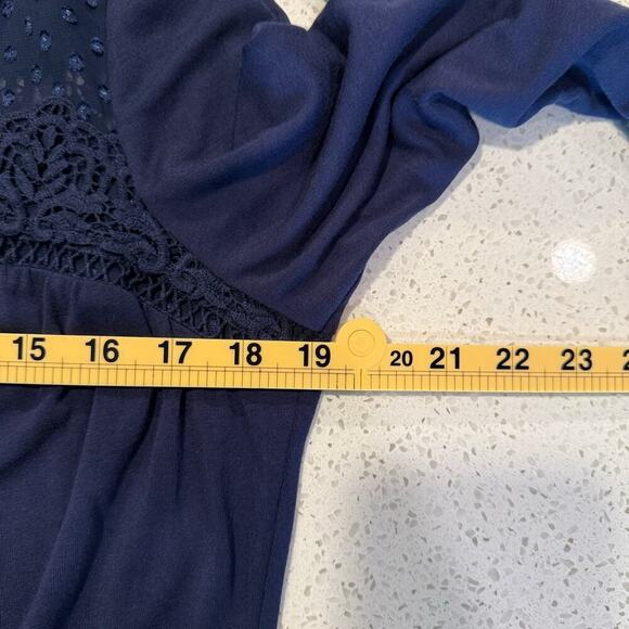 Daniel Rainn Anthropologie Navy Blue Sheer Yoke Long Sleeve Blouse Women M - Picture 7 of 10
